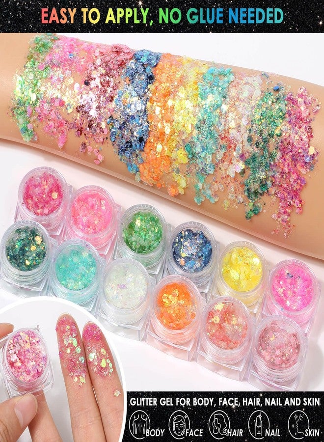 Flasoo Glow in The Dark Glitter Gel with UV Neon Liquid Eyeliner Pen Set for Body Face Hair Eye, Makeup Kit for Rave Accessories Party Halloween Anime Cosplay Concerts Festival Carnival Face Paint - Image 4